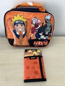 Naruto Trifold Orange Nylon wallet and Blue School Lunchbox 2 pc Set New - Picture 1 of 7