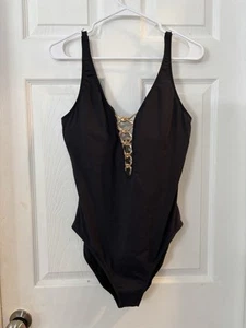 NWT Black And Gold Trip Women Swimsuit Size 14 Msrp $109 - Picture 1 of 9