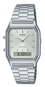 Casio Vintage Weiß Alarm Stoppuhr Kalender Doppelzeit 12/24 AQ-230A-7A Damenuhr - Picture 1 of 3