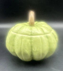 Crate & Barrel B Eigen Ceramic Green Pumpkin Squash Lidded Candy Bowl 5” Fall - Picture 1 of 11