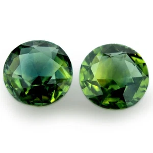 Certified 0.92ct Natural Unheated Green Sapphire 4.7mm Round Matching Pair - Picture 1 of 4