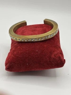 Patricia Locke Signed Gold Plated Pewter Cuff Bracelet 21 Swarovski Crystals - Image 1 of 4