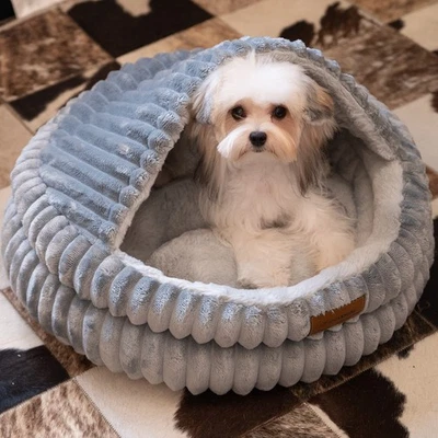 CheerPals Pet Cave, cama mullida cubierta suave para gatos de 20 pulgadas para gatito cachorro azul Foto 1 de 4