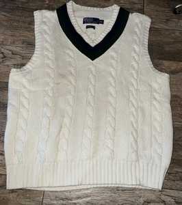 VTG Polo Ralph Lauren cableknit vest sweater cashmere size XXL Vneck - Picture 1 of 6