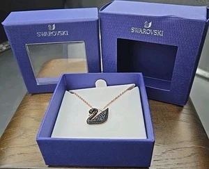 Swarovski Crystal Iconic Jet Black Swan Pendant Rose gold Tone Plating - Picture 1 of 9