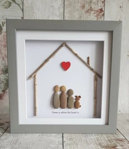 Personalised Family home pebble art framed picture/gift/new home - Picture 1 of 2