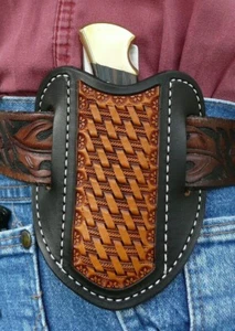 Große Leder Pancake Taschenmesser Scheide Vertikaler Zug Ruff’s Schwarz & Hellbraun - Bild 1 von 4