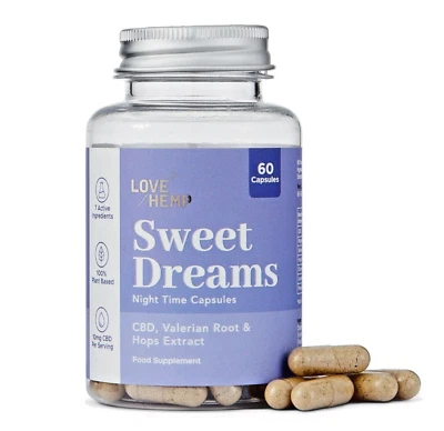Love Hemp CBD Capsules For Sleep Aid 300mg, Broad Spectrum THC Free, 60x