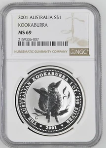2001 Australia 1 Dollar Kookaburra 1 Oz Silver - NGC MS69 - Picture 1 of 2
