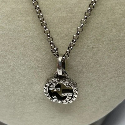 Gucci Textured Interlocking GG Pendant Necklace-Sterling Silver - Preowned - Image 1 of 4
