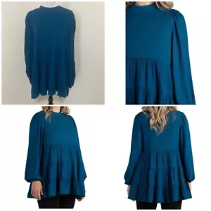 Destination Maternity Women's Maternity Mock Neck Blouse, Blue Lagoon Size XXL - Picture 1 of 10