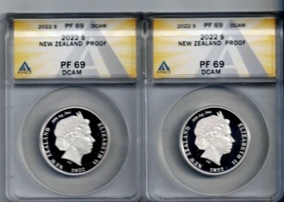 Monedas Mahuta 2022 de plata de Nueva Zelanda a prueba de 1 dólar 2 taños ¡certificadas por ANACS PF69! Foto 1 de 2