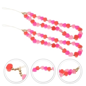 2 Pcs Pink Love Lanyard Perlenbesetztes Handy-Schlüsselband Handyanhänger - Photo 1/12