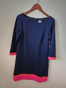 Vince Camuto Colorblock 3/4 Sleeve Scuba Crepe Shift Dress Size 10 Navy, Pink - Picture 1 of 8