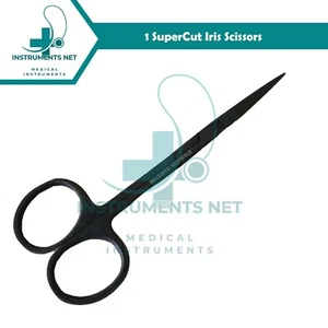 1 SuperCut Iris Scissors 4.5" Curved Full Black Surgical Dental Instruments  - Picture 1 of 4