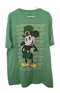 Men's St. Patrick's Day Mickey Mouse Lucky Green Graphic T-Shirt - Picture 1 of 3