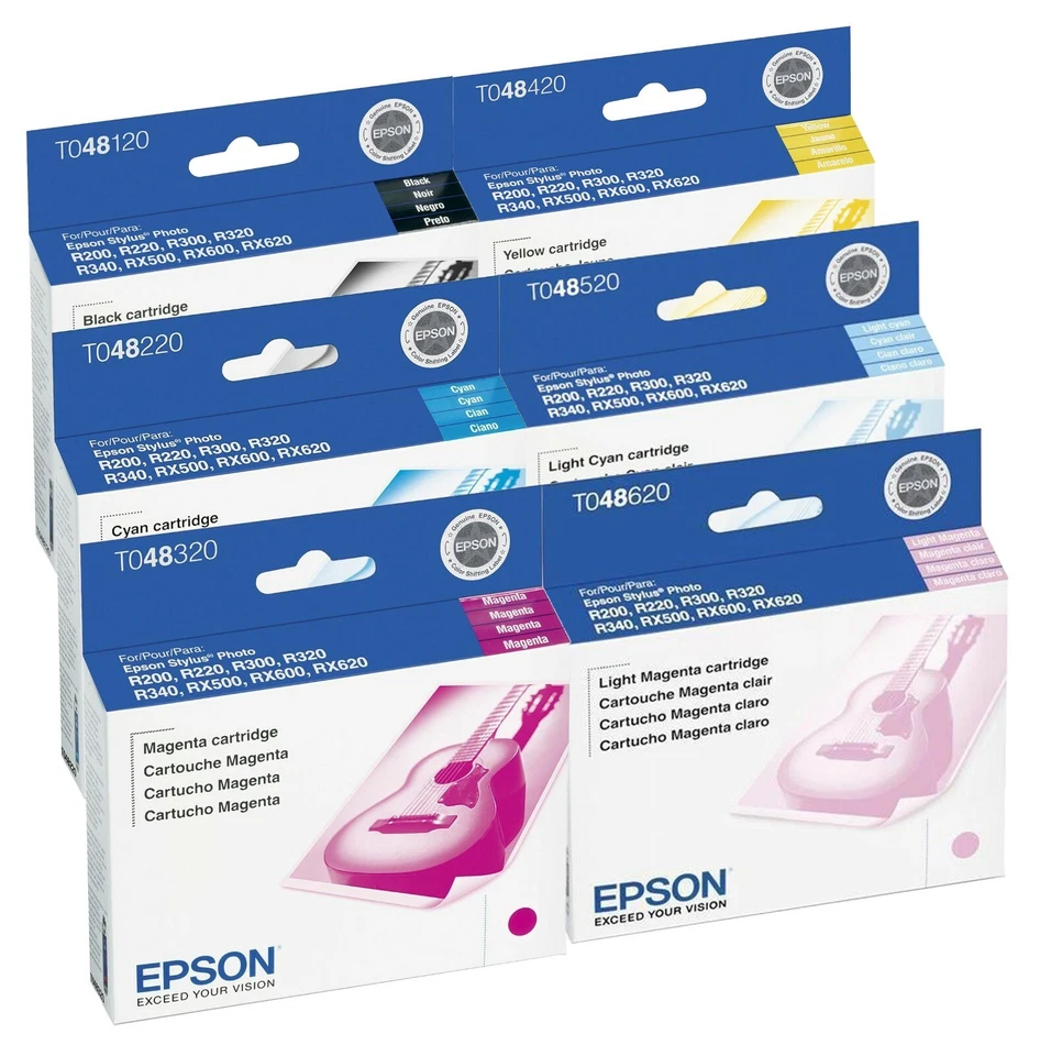 6 Pack of GENUINE Epson 48 Ink for R200 R220 R300 R320 R340 RX500 RX600 RX620 - Image 1 of 1