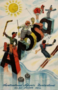 Arosa vintage swiss ski winter travel poster 12x18 - Picture 1 of 1