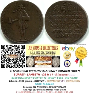 1796 GB Conder Halfpenny - SURREY - LAMBETH - D & H 11 - SCARCE - CT 973 - Picture 1 of 7