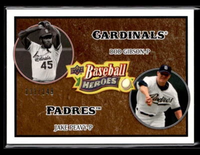 Bob Gibson, Jake Peavy #'d /149 - 2008 Upper Deck Heroes Brown SP #184 - Image 1 of 2