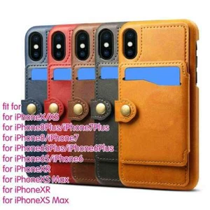 Leather Wallet Card Stand Magnetic Flip Case Cover For iPhone 6 7 8 Plus X XR XS - Picture 1 of 7