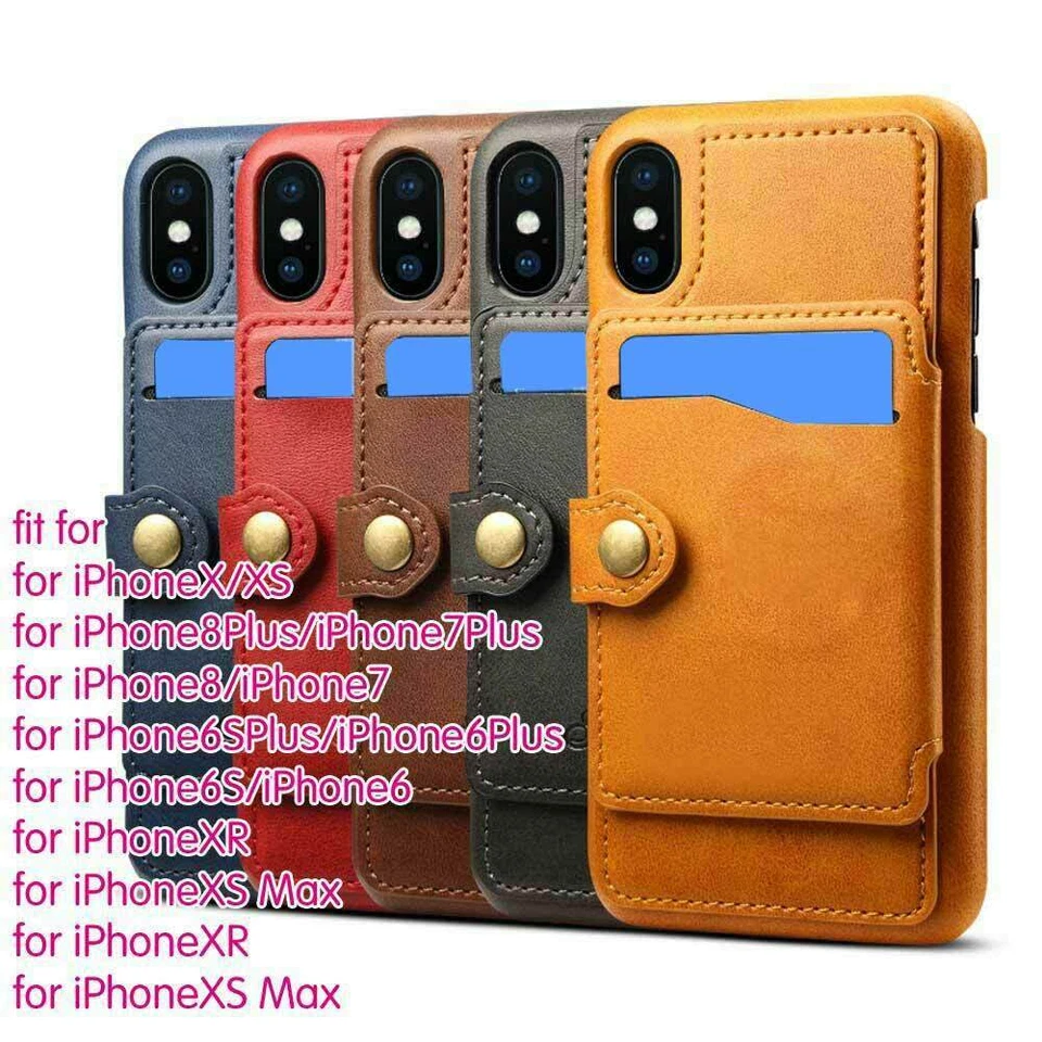 Leather Wallet Card Stand Magnetic Flip Case Cover For iPhone 6 7 8 Plus X XR XS - Image 1 of 2