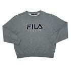 Fila Italia Embroidered Big Logo Spellout Distressed Crewneck Sweatshirt Xl Grey
