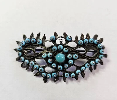 ANTICA SPILLA IN FILIGRANA D'ARGENTO E TURCHESE - Immagine 1 di 4