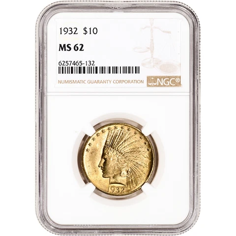 1932 US Gold $10 Indian Head Eagle - NGC MS62 Cover