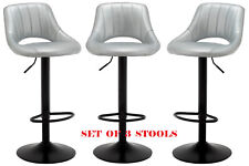 Set of 3 Silver Bar Stools Faux Leather,  Kitchen Breakfast Bar,