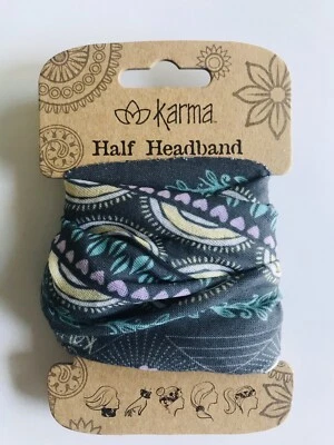 GREY HEART Medium Half headband by Karma Gifts boho bandeau natural life buff - Image 1 of 3