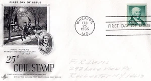 1965 #1059A 25c PAUL REVERE COIL SINGLE ON FDC W/ ART CRAFT CACHET GEM! - Imagen 1 de 1