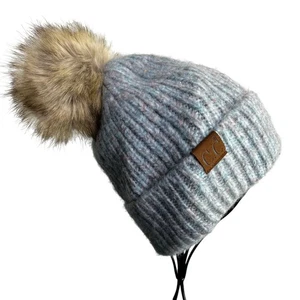 C.C Winter Soft Knit Hat Womens OS Green Blue Pink Beanie Faux Fur Pom Pom - Picture 1 of 8