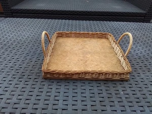 VINTAGE RATTAN TABLETT rechteckig  ca 20 x 20 cm - Bild 1 von 3