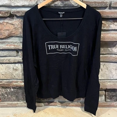 True Religion Arch Logo Scoop Neck Jet Black Sweater - Image 1 of 4