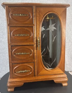 Vintage MCM Wooden Music Jewelry Box Wardrobe Style with 4 Drawers & 1 Door VGC - Picture 1 of 14