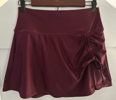Slimming Maroon Bathing Suit Bottom Swim Skirt Skorts Side Slit Drawstring Sz M - Image 1 of 4