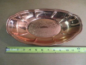 Kupfer Craft Guild Serviertablett Schale länglich oval Taunton MA verziert geätzt Mitte - Bild 1 von 4