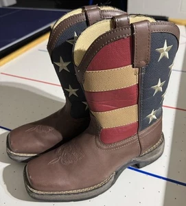 Durango Cowboy Boots Kids size 4 Patriotic American Flag Brown Red White Blue 4M - Picture 1 of 16