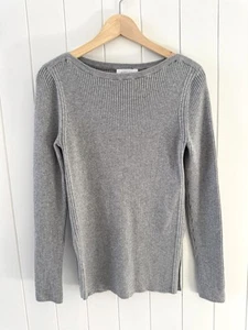 Witchery Wool Blend Knit Top Jumper Size S Grey Ribbed Long Sleeve Side Split - Picture 1 of 12
