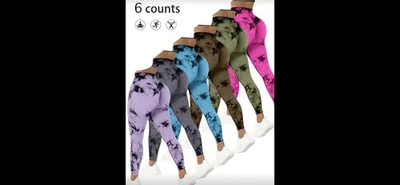 6 Piezas Leggings de Yoga Acampanados Tie Dye, Pantalones Deportivos Pierna Acampanada Sin Costuras. Mujer Foto 1 de 4