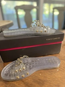 Size 7M - Vince Camuto Jelly TPU Thong Sandals Metal VC-elishenta Clear (O9) - Picture 1 of 3