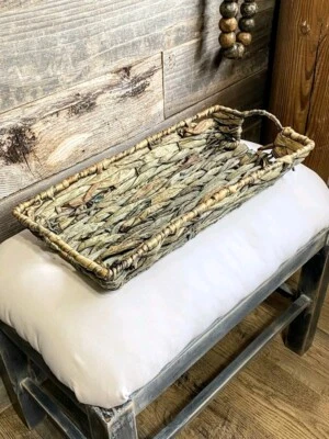 Water🌱Hyacinth Woven Tray 17.5"x8"🌱Wire Frame Side Handles Beach🌱House Decor  - Image 1 of 4