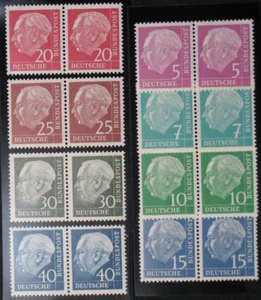 BRD Heuss lumogen komplett waagerechtes Paar ** 259 y-260 y, 179-186 y, 8 Werte - Bild 1 von 2