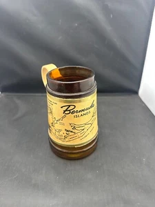 VINTAGE Tazza Barile Vetro Marrone Pietra Manico Legno Isole Bermuda - Foto 1 di 5