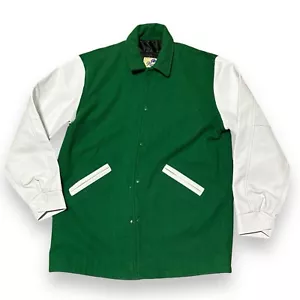 Chaqueta Letterman Universitaria Mediana De Colección Maverick Awards Cuero Verde Blanco - Imagen 1 de 13