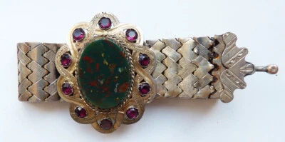 Bracelet 19e siècle en argent massif + jaspe sanguin Bijou ancien silver - Photo 1/4