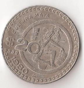 1980 Mexico 20 Pesos Coin Cultura Maya - Picture 1 of 3