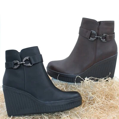 Stivaletti donna Tronchetti con zeppa scarpe stivali Ecopelle 5967 - Imagen 1 de 4