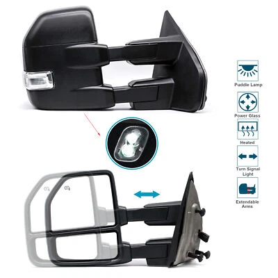Par de espejos retrovisores de remolque para Ford F-150 2004-2014 eléctrico calefacción LED señal charco lámpara Foto 1 de 4